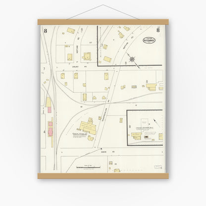Old map wall art mockup — magnetic wood frame on white wall — Sanborn Fire Insurance Map from Kissimmee, Osceola County, Florida (1926), Sheet #0008