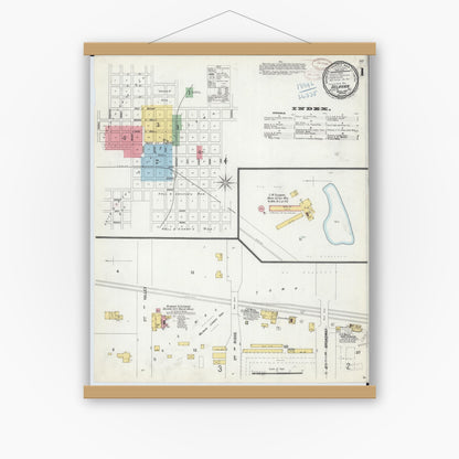 Old map wall art mockup — magnetic wood frame on white wall — Sanborn Fire Insurance Map from Delavan, Tazewell County, Illinois (1899) - Complete Map Set