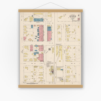 Old map wall art mockup — magnetic wood frame on white wall — Sanborn Fire Insurance Map from Walkerton, Saint Joseph County, Indiana (1922), Sheet #0004
