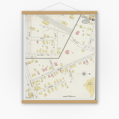 Old map wall art mockup — magnetic wood frame on white wall — Sanborn Fire Insurance Map from Catskill, Greene County, New York (1895), Sheet #0010