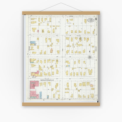 Old map wall art mockup — magnetic wood frame on white wall — Sanborn Fire Insurance Map from Clare, Clare County, Michigan (1906), Sheet #0003