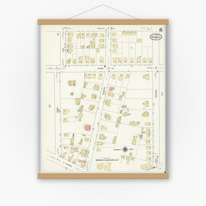 Old map wall art mockup — magnetic wood frame on white wall — Sanborn Fire Insurance Map from Peekskill, Westchester County, New York (1911), Sheet #0006