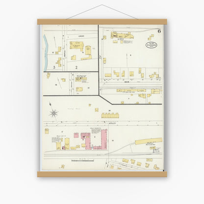 Old map wall art mockup — magnetic wood frame on white wall — Sanborn Fire Insurance Map from Hudson, Middlesex County, Massachusetts (1897), Sheet #0006