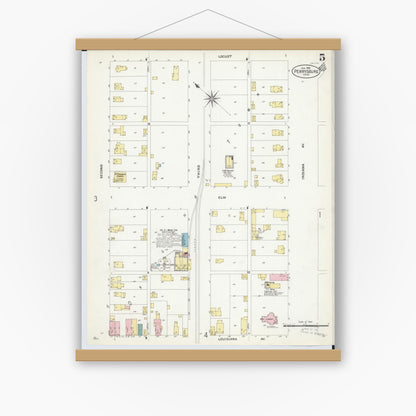 Old map wall art mockup — magnetic wood frame on white wall — Sanborn Fire Insurance Map from Perrysburg, Wood County, Ohio (1908), Sheet #0005