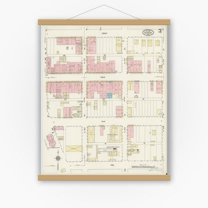 Old map wall art mockup — magnetic wood frame on white wall — Sanborn Fire Insurance Map from Teague, Freestone County, Texas (1914), Sheet #0003