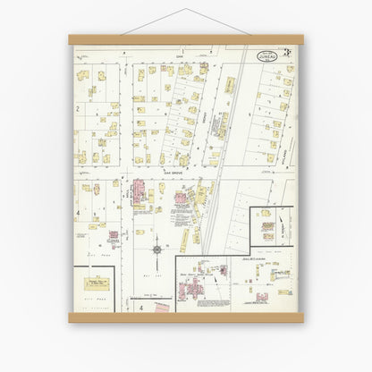 Old map wall art mockup — magnetic wood frame on white wall — Sanborn Fire Insurance Map from Juneau, Dodge County, Wisconsin (1914), Sheet #0003