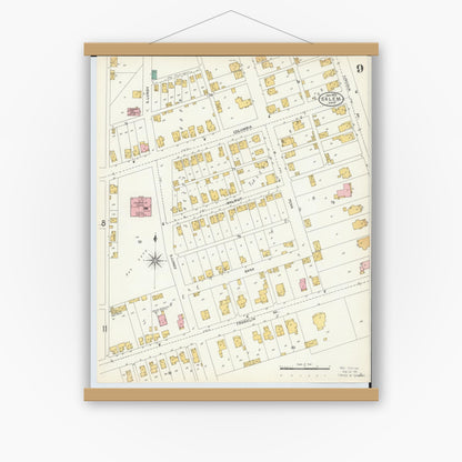 Old map wall art mockup — magnetic wood frame on white wall — Sanborn Fire Insurance Map from Salem, Columbiana County, Ohio (1903), Sheet #0009