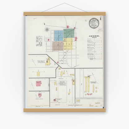Old map wall art mockup — magnetic wood frame on white wall — Sanborn Fire Insurance Map from Virginia, Cass County, Illinois (1894), Sheet #0001