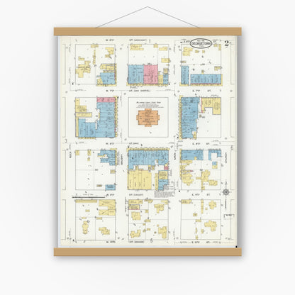 Old map wall art mockup — magnetic wood frame on white wall — Sanborn Fire Insurance Map from Georgetown, Williamson County, Texas (1916), Sheet #0002