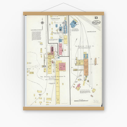 Old map wall art mockup — magnetic wood frame on white wall — Sanborn Fire Insurance Map from Port Clinton, Ottawa County, Ohio (1916), Sheet #0013
