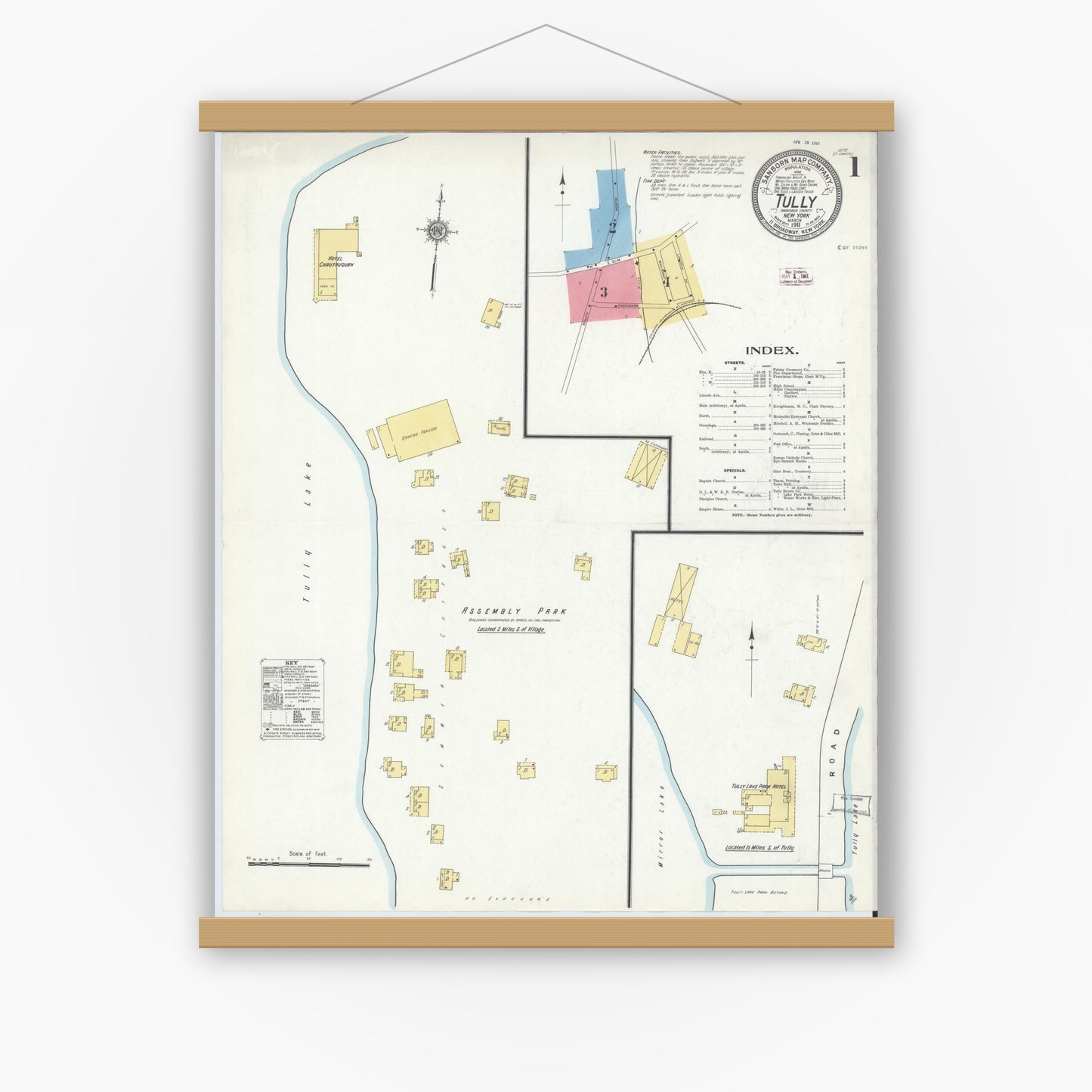 Old map wall art mockup — magnetic wood frame on white wall — Sanborn Fire Insurance Map from Tully, Onondaga County, New York (1911) - Complete Map Set