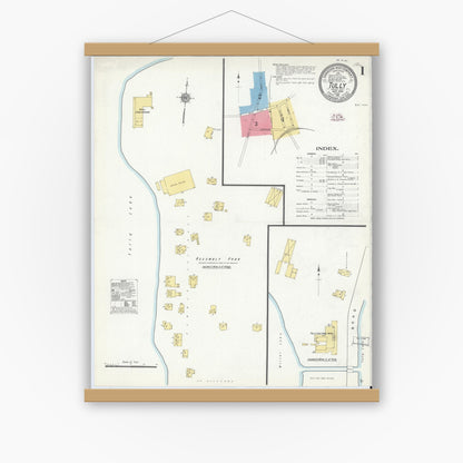 Old map wall art mockup — magnetic wood frame on white wall — Sanborn Fire Insurance Map from Tully, Onondaga County, New York (1911) - Complete Map Set