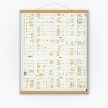 Old map wall art mockup — magnetic wood frame on white wall — Sanborn Fire Insurance Map from Dennison, Tuscarawas County, Ohio (1901), Sheet #0002