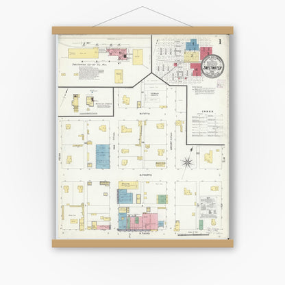 Old map wall art mockup — magnetic wood frame on white wall — Sanborn Fire Insurance Map from Sweetwater, Nolan County, Texas (1908) - Complete Map Set