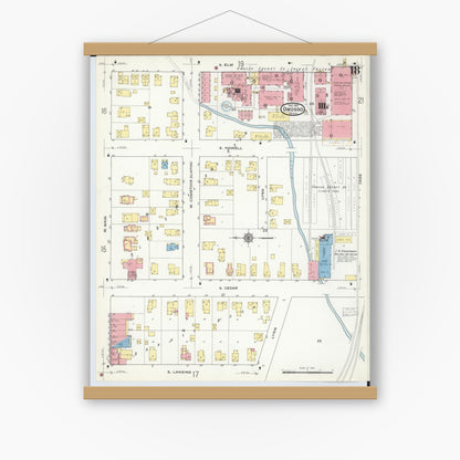 Old map wall art mockup — magnetic wood frame on white wall — Sanborn Fire Insurance Map from Owosso, Shiawassee County, Michigan (1915), Sheet #0018