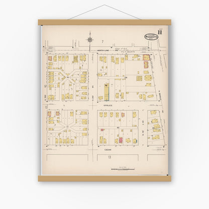 Old map wall art mockup — magnetic wood frame on white wall — Sanborn Fire Insurance Map from Wyandotte, Wayne County, Michigan (1922), Sheet #0011