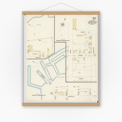 Old map wall art mockup — magnetic wood frame on white wall — Sanborn Fire Insurance Map from Cheboygan, Cheboygan County, Michigan (1907), Sheet #0013
