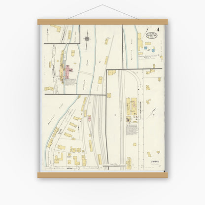Old map wall art mockup — magnetic wood frame on white wall — Sanborn Fire Insurance Map from Chester, Hampden County, Massachusetts (1910), Sheet #0004