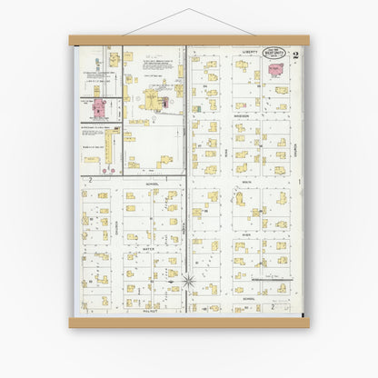 Old map wall art mockup — magnetic wood frame on white wall — Sanborn Fire Insurance Map from West Unity, Williams County, Ohio (1905), Sheet #0002