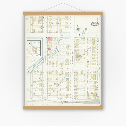 Old map wall art mockup — magnetic wood frame on white wall — Sanborn Fire Insurance Map from Kankakee, Kankakee County, Illinois (1914), Sheet #0002