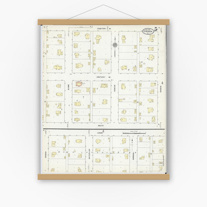Old map wall art mockup — magnetic wood frame on white wall — Sanborn Fire Insurance Map from Chenoa, McLean County, Illinois (1914), Sheet #0005