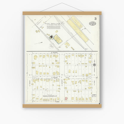 Old map wall art mockup — magnetic wood frame on white wall — Sanborn Fire Insurance Map from Denison, Grayson County, Texas (1914), Sheet #0003