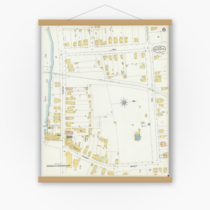 Old map wall art mockup — magnetic wood frame on white wall — Sanborn Fire Insurance Map from Belvidere, Warren County, New Jersey (1903), Sheet #0006