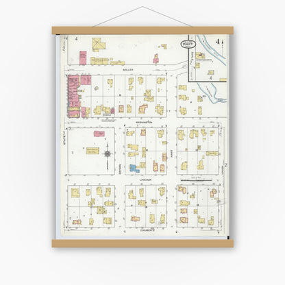 Old map wall art mockup — magnetic wood frame on white wall — Sanborn Fire Insurance Map from Hart, Oceana County, Michigan (1920), Sheet #0004