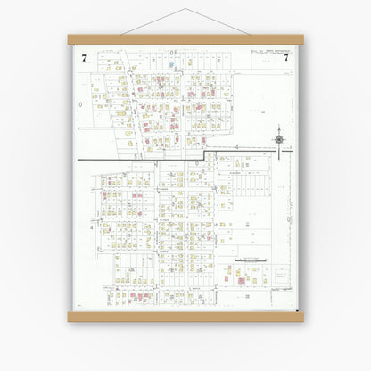 Old map wall art mockup — magnetic wood frame on white wall — Sanborn Fire Insurance Map from North Canton, Stark County, Ohio (1948), Sheet #0007