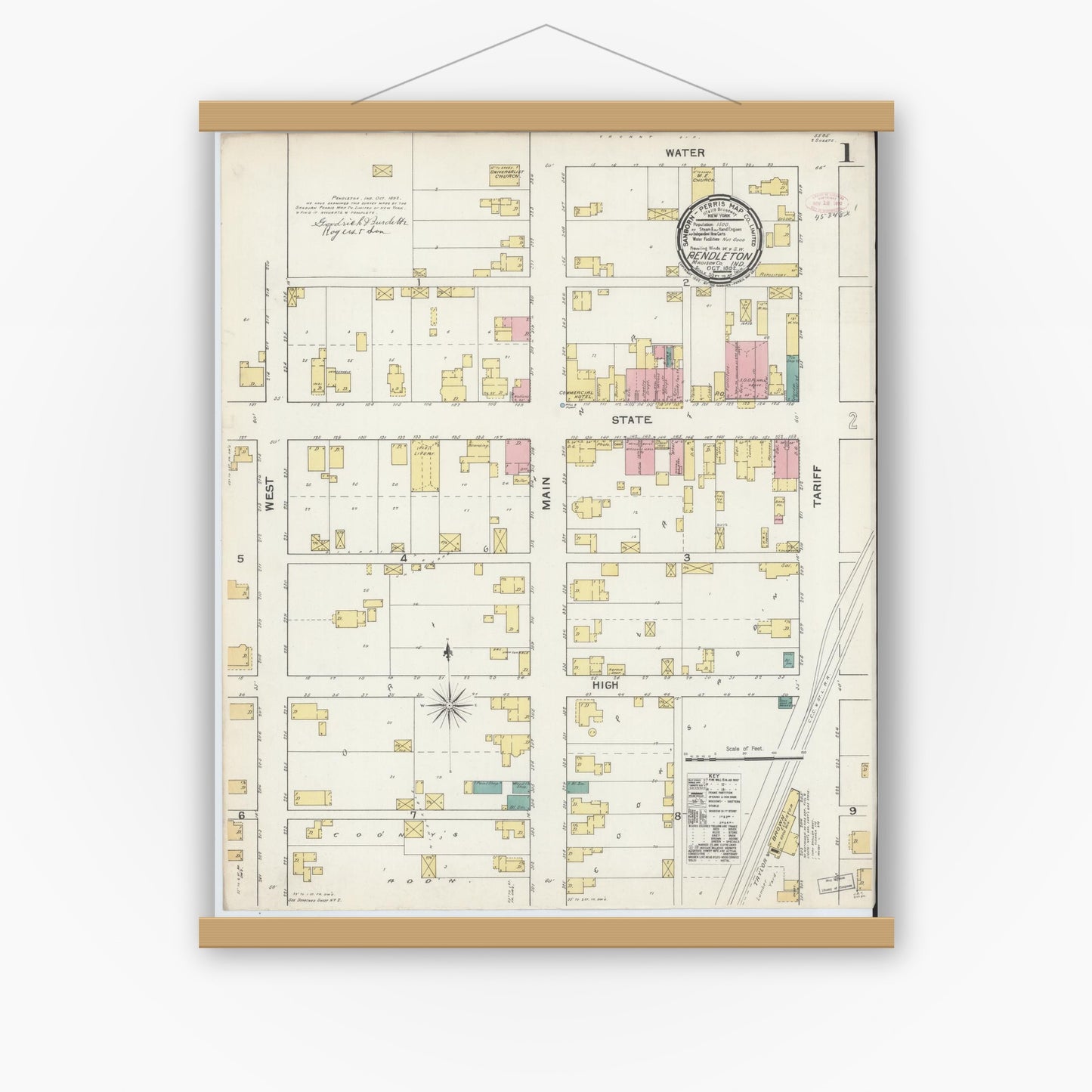 Old map wall art mockup — magnetic wood frame on white wall — Sanborn Fire Insurance Map from Pendleton, Madison County, Indiana (1892) - Complete Map Set