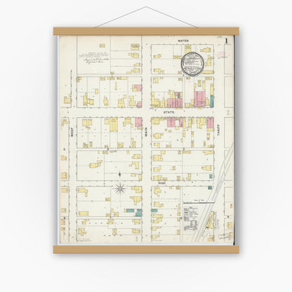Old map wall art mockup — magnetic wood frame on white wall — Sanborn Fire Insurance Map from Pendleton, Madison County, Indiana (1892) - Complete Map Set