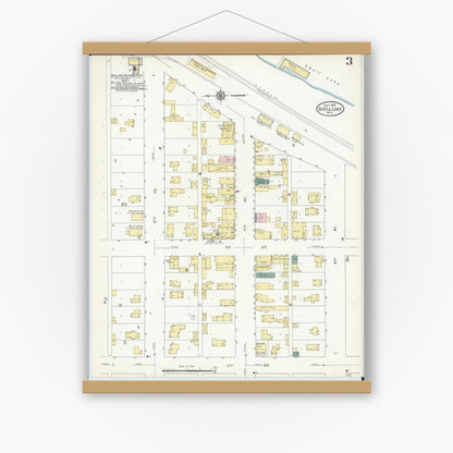 Old map wall art mockup — magnetic wood frame on white wall — Sanborn Fire Insurance Map from Shell Lake, Washburn County, Wisconsin (1909), Sheet #0003