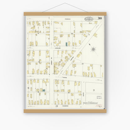 Old map wall art mockup — magnetic wood frame on white wall — Sanborn Fire Insurance Map from Ogdensburg, St. Lawrence County, New York (1909), Sheet #0030