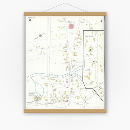 Old map wall art mockup — magnetic wood frame on white wall — Sanborn Fire Insurance Map from Townsend, Middlesex County, Massachusetts (1936), Sheet #0002