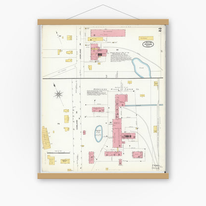 Old map wall art mockup — magnetic wood frame on white wall — Sanborn Fire Insurance Map from Adams, Berkshire County, Massachusetts (1908), Sheet #0002