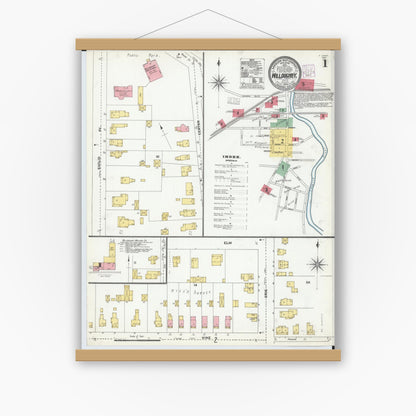 Old map wall art mockup — magnetic wood frame on white wall — Sanborn Fire Insurance Map from Willoughby, Lake County, Ohio (1904) - Complete Map Set
