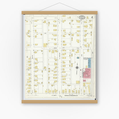 Old map wall art mockup — magnetic wood frame on white wall — Sanborn Fire Insurance Map from Kenton, Hardin County, Ohio (1911), Sheet #0004