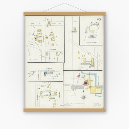 Old map wall art mockup — magnetic wood frame on white wall — Sanborn Fire Insurance Map from Stillwater, Washington County, Minnesota (1898), Sheet #0020