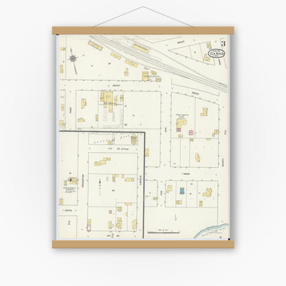 Old map wall art mockup — magnetic wood frame on white wall — Sanborn Fire Insurance Map from Elk River, Sherburne County, Minnesota (1911), Sheet #0003