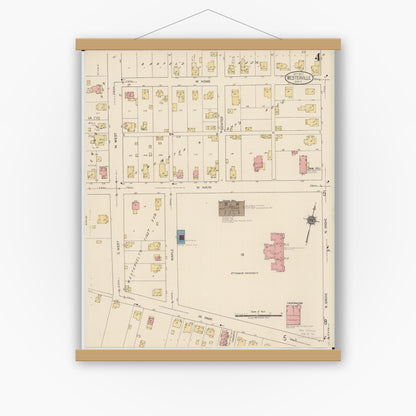 Old map wall art mockup — magnetic wood frame on white wall — Sanborn Fire Insurance Map from Westerville, Franklin County, Ohio (1922), Sheet #0004