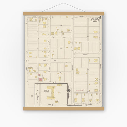 Old map wall art mockup — magnetic wood frame on white wall — Sanborn Fire Insurance Map from Calexico, Imperial County, California (1920), Sheet #0006