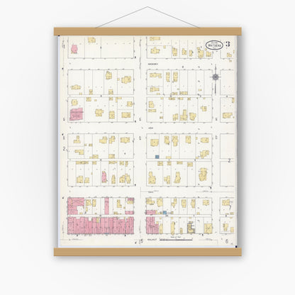 Old map wall art mockup — magnetic wood frame on white wall — Sanborn Fire Insurance Map from Watseka, Iroquois County, Illinois (1911), Sheet #0003