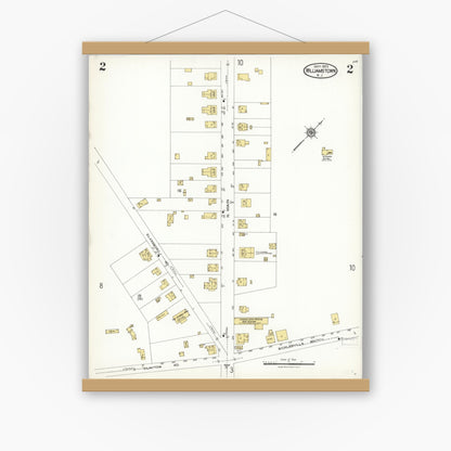 Old map wall art mockup — magnetic wood frame on white wall — Sanborn Fire Insurance Map from Williamstown, Gloucester County, New Jersey (1923), Sheet #0002