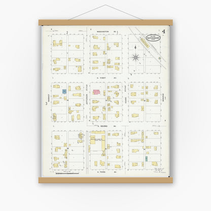 Old map wall art mockup — magnetic wood frame on white wall — Sanborn Fire Insurance Map from Hutchinson, Mcleod County, Minnesota (1909), Sheet #0004