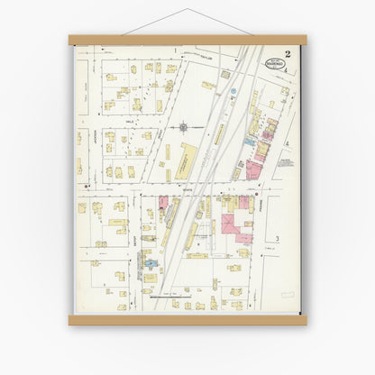 Old map wall art mockup — magnetic wood frame on white wall — Sanborn Fire Insurance Map from Marengo, McHenry County, Illinois (1912), Sheet #0002