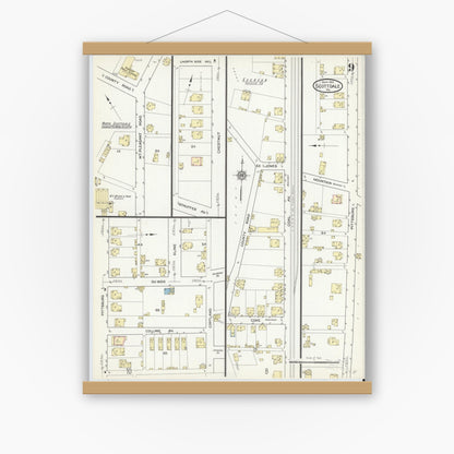Old map wall art mockup — magnetic wood frame on white wall — Sanborn Fire Insurance Map from Scottdale, Westmoreland County, Pennsylvania (1914), Sheet #0009