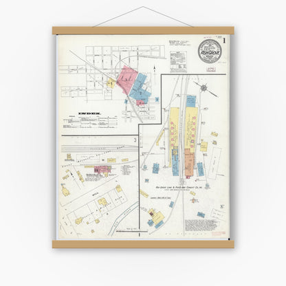 Old map wall art mockup — magnetic wood frame on white wall — Sanborn Fire Insurance Map from Ash Grove, Greene County, Missouri (1910) - Complete Map Set