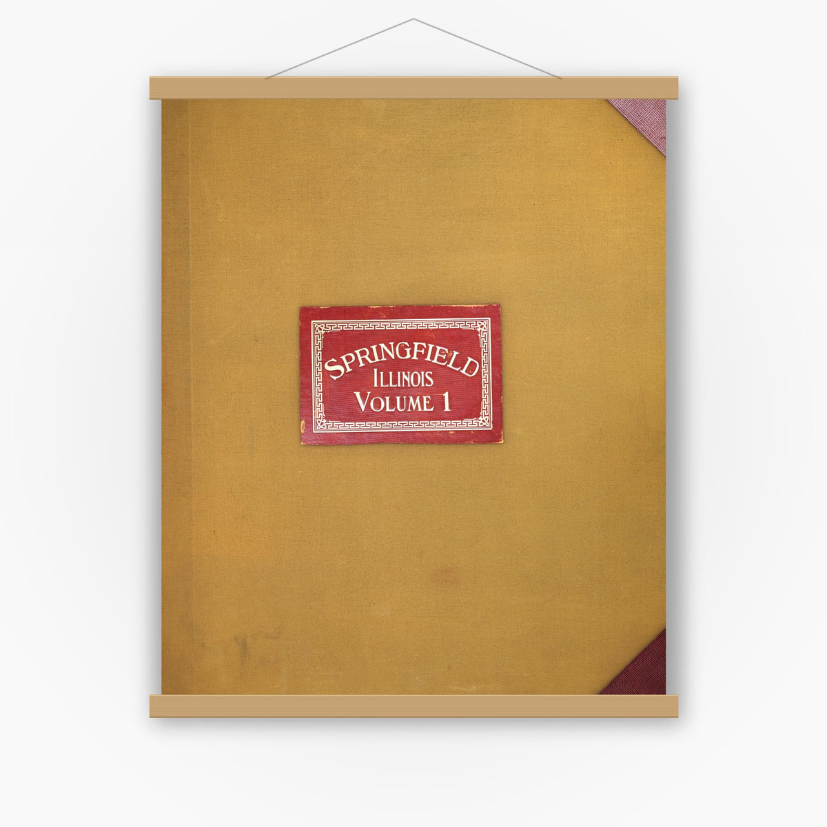 Old map wall art mockup — magnetic wood frame on white wall — Sanborn Fire Insurance Map from Springfield, Sangamon County, Illinois (1950), Sheet #0001