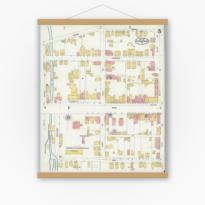 Old map wall art mockup — magnetic wood frame on white wall — Sanborn Fire Insurance Map from Stroudsburg, Monroe County, Pennsylvania (1905), Sheet #0005