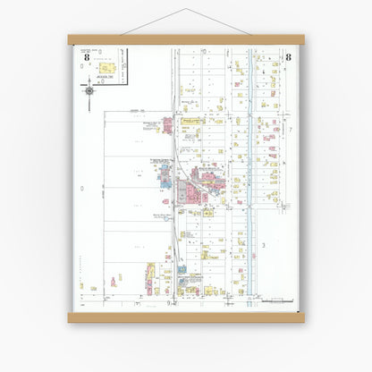 Old map wall art mockup — magnetic wood frame on white wall — Sanborn Fire Insurance Map from Minster, Auglaize County, Ohio (1951), Sheet #0008